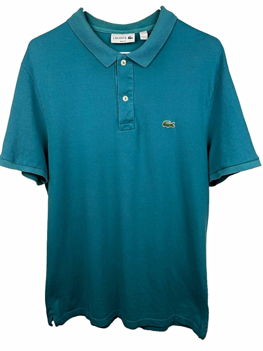 Lacoste Men’s XL Teal Slim Fit Short Sleeve Collared Polo Shirt Cotton